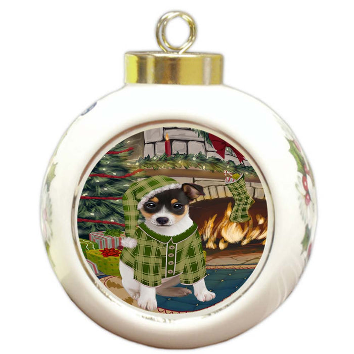 The Stocking was Hung Rat Terrier Dog Round Ball Christmas Ornament RBPOR55932