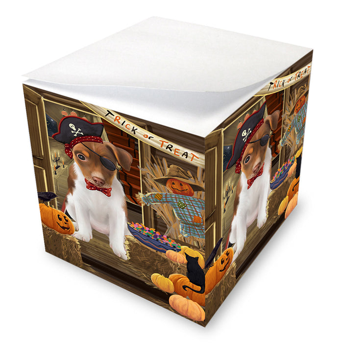 Enter at Own Risk Trick or Treat Halloween Rat Terrier Dog Note Cube NOC53236