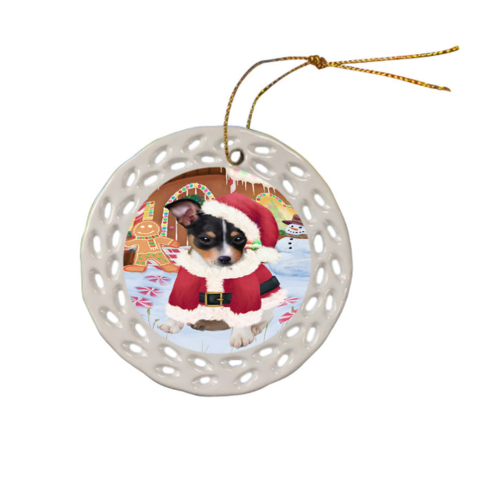 Christmas Gingerbread House Candyfest Rat Terrier Dog Ceramic Doily Ornament DPOR56848