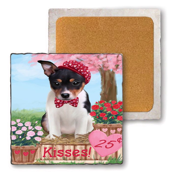 Rosie 25 Cent Kisses Rat Terrier Dog Set of 4 Natural Stone Marble Tile Coasters MCST51000