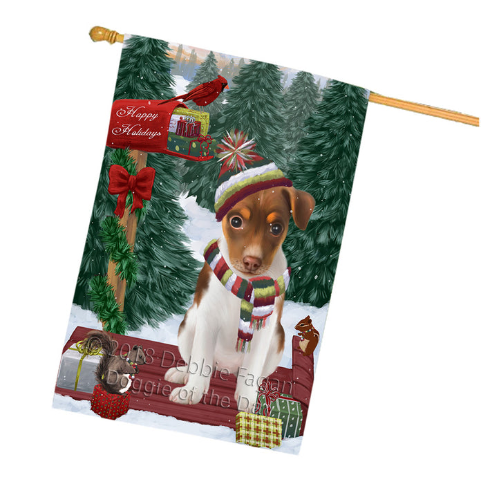 Merry Christmas Woodland Sled Rat Terrier Dog House Flag FLG55438