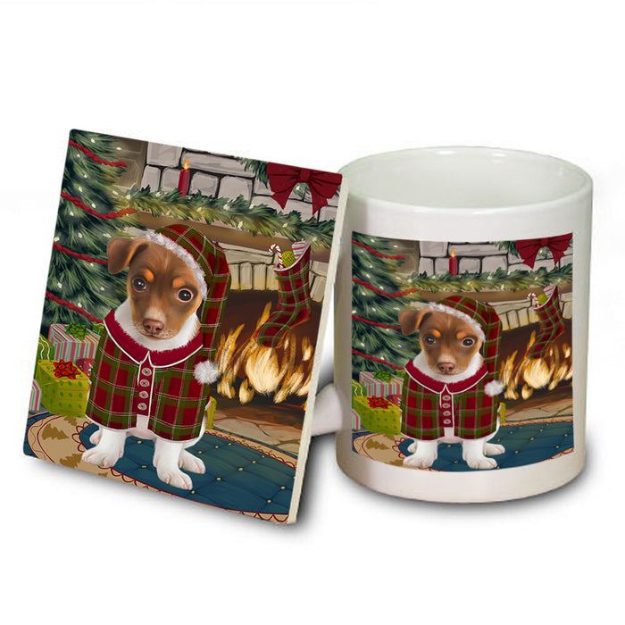 The Stocking was Hung Rat Terrier Dog Mug and Coaster Set MUC55569