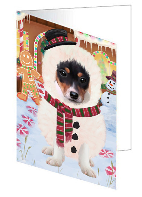 Christmas Gingerbread House Candyfest Rat Terrier Dog Handmade Artwork Assorted Pets Greeting Cards and Note Cards with Envelopes for All Occasions and Holiday Seasons GCD73994