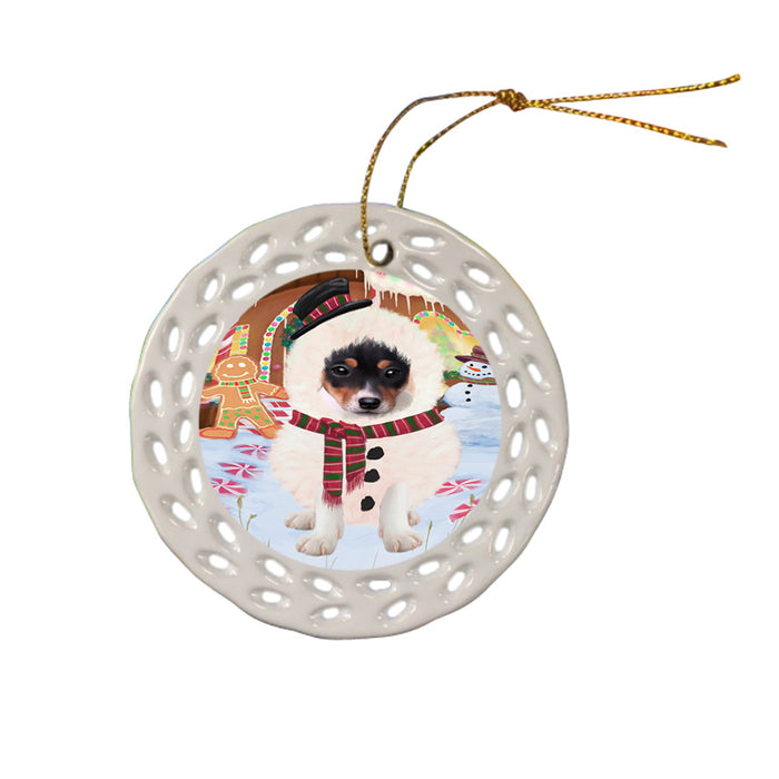 Christmas Gingerbread House Candyfest Rat Terrier Dog Ceramic Doily Ornament DPOR56849