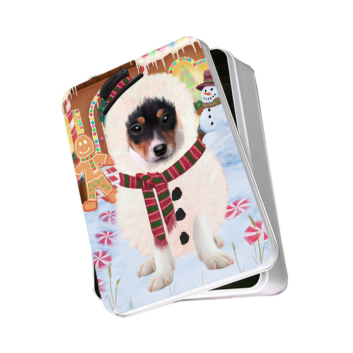 Christmas Gingerbread House Candyfest Rat Terrier Dog Photo Storage Tin PITN56436