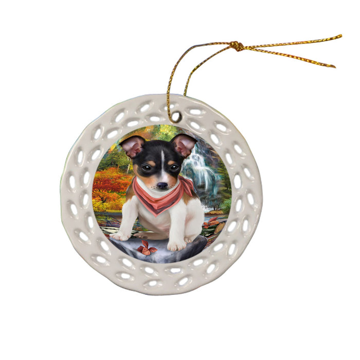 Scenic Waterfall Rat Terrier Dog Ceramic Doily Ornament DPOR51929
