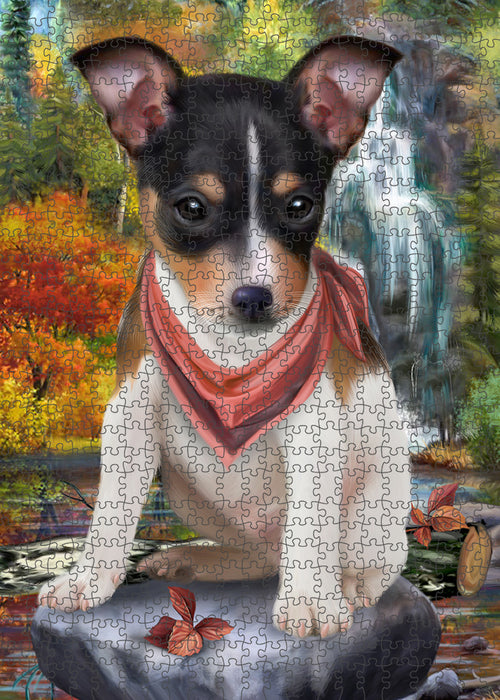Scenic Waterfall Rat Terrier Dog Puzzle with Photo Tin PUZL59874