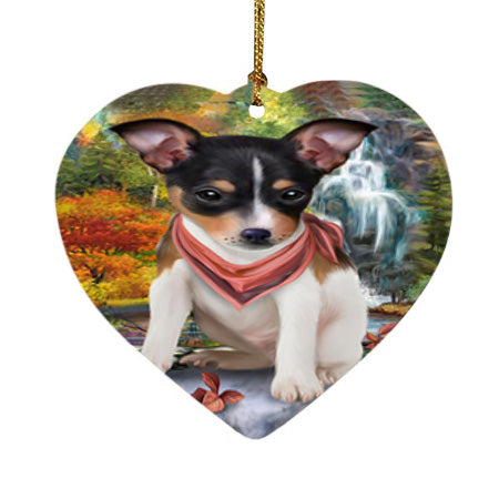 Scenic Waterfall Rat Terrier Dog Heart Christmas Ornament HPOR51929
