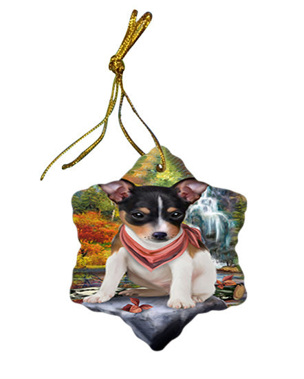 Scenic Waterfall Rat Terrier Dog Star Porcelain Ornament SPOR51920