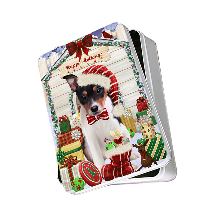 Happy Holidays Christmas Rat Terrier Dog House With Presents Photo Storage Tin PITN52183