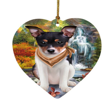 Scenic Waterfall Rat Terrier Dog Heart Christmas Ornament HPOR51930