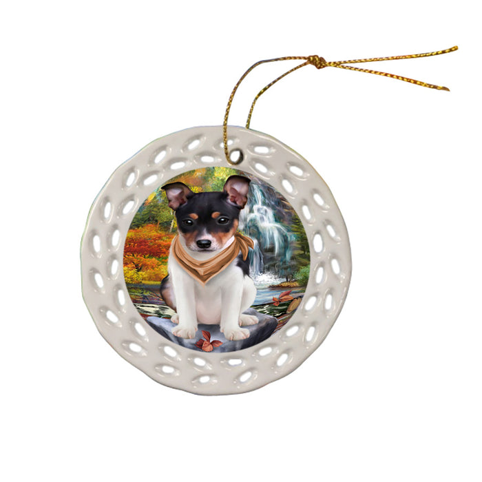 Scenic Waterfall Rat Terrier Dog Ceramic Doily Ornament DPOR51930