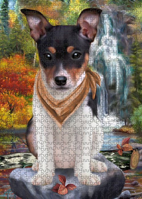 Scenic Waterfall Rat Terrier Dog Puzzle with Photo Tin PUZL59877