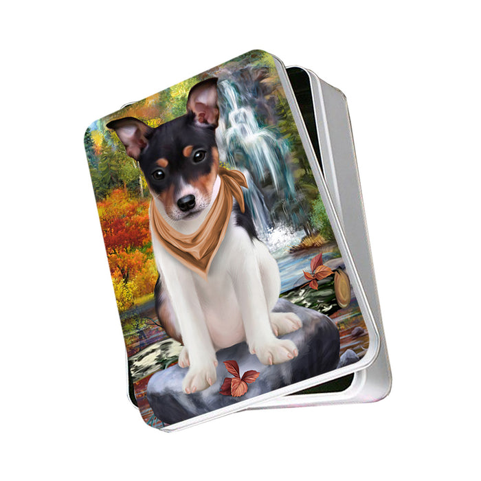 Scenic Waterfall Rat Terrier Dog Photo Storage Tin PITN51982