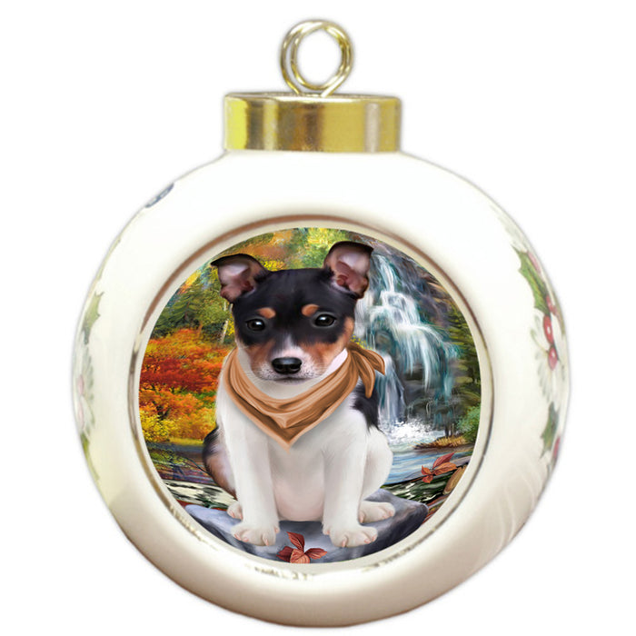 Scenic Waterfall Rat Terrier Dog Round Ball Christmas Ornament RBPOR51930