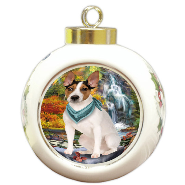 Scenic Waterfall Rat Terrier Dog Round Ball Christmas Ornament RBPOR51931