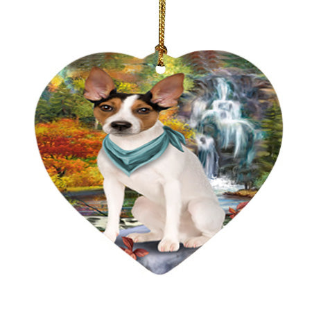 Scenic Waterfall Rat Terrier Dog Heart Christmas Ornament HPOR51931
