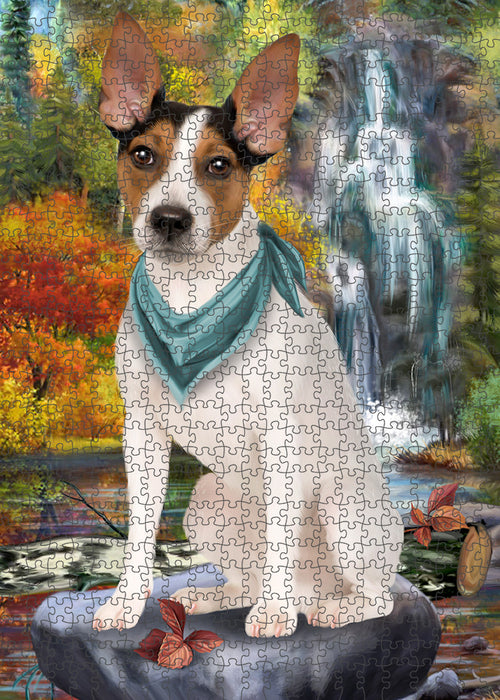 Scenic Waterfall Rat Terrier Dog Puzzle with Photo Tin PUZL59880