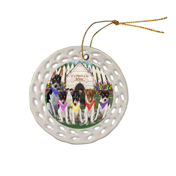 Spring Dog House Rat Terriers Dog Ceramic Doily Ornament DPOR50889