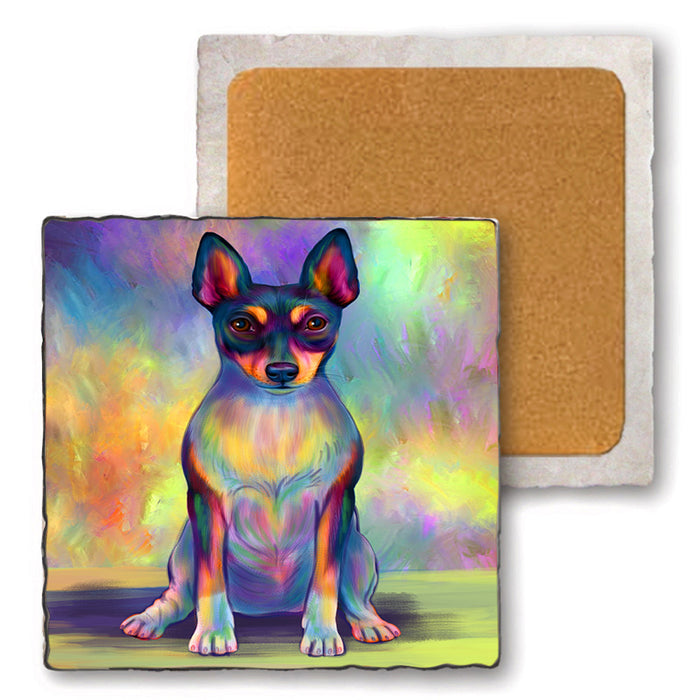 Paradise Wave Rat Terrier Dog Set of 4 Natural Stone Marble Tile Coasters MCST51727