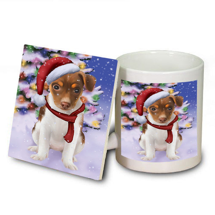 Winterland Wonderland Rat Terrier Dog In Christmas Holiday Scenic Background  Mug and Coaster Set MUC53405