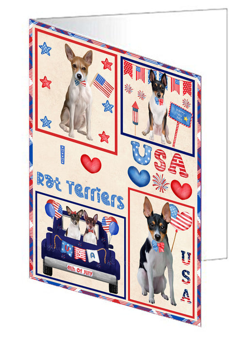 4th of July Independence Day I Love USA Rat Terrier Dogs Handmade Artwork Assorted Pets Greeting Cards and Note Cards with Envelopes for All Occasions and Holiday Seasons