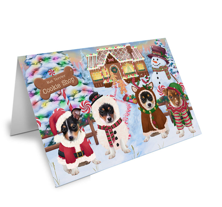 Holiday Gingerbread Cookie Shop Rat Terriers Dog Handmade Artwork Assorted Pets Greeting Cards and Note Cards with Envelopes for All Occasions and Holiday Seasons GCD74054