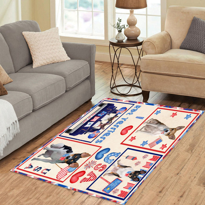 4th of July Independence Day I Love USA Rat Terrier Dogs Area Rug - Ultra Soft Cute Pet Printed Unique Style Floor Living Room Carpet Decorative Rug for Indoor Gift for Pet Lovers
