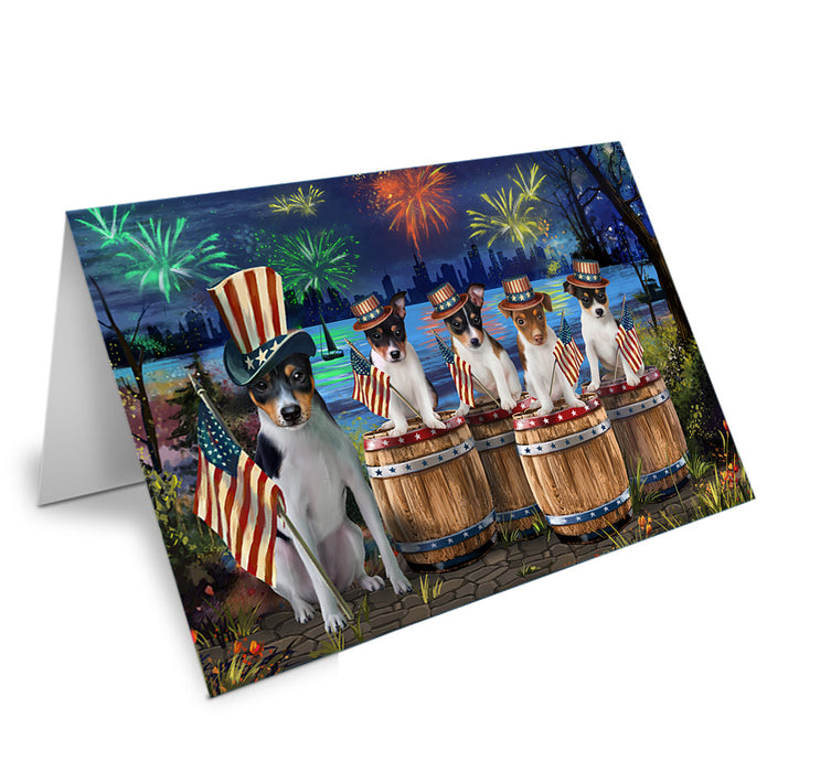 4th of July Independence Day Fireworks Rat Terriers at the Lake Handmade Artwork Assorted Pets Greeting Cards and Note Cards with Envelopes for All Occasions and Holiday Seasons GCD57173