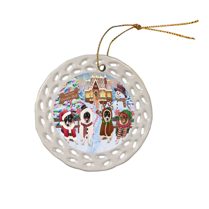 Holiday Gingerbread Cookie Shop Rat Terriers Dog Ceramic Doily Ornament DPOR56869