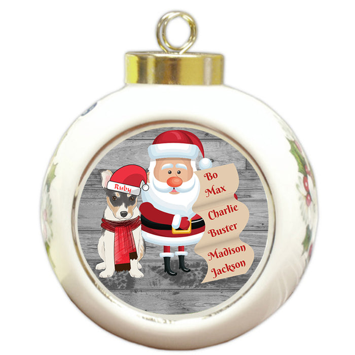 Custom Personalized Santa with Rat Terrier Dog Christmas Round Ball Ornament