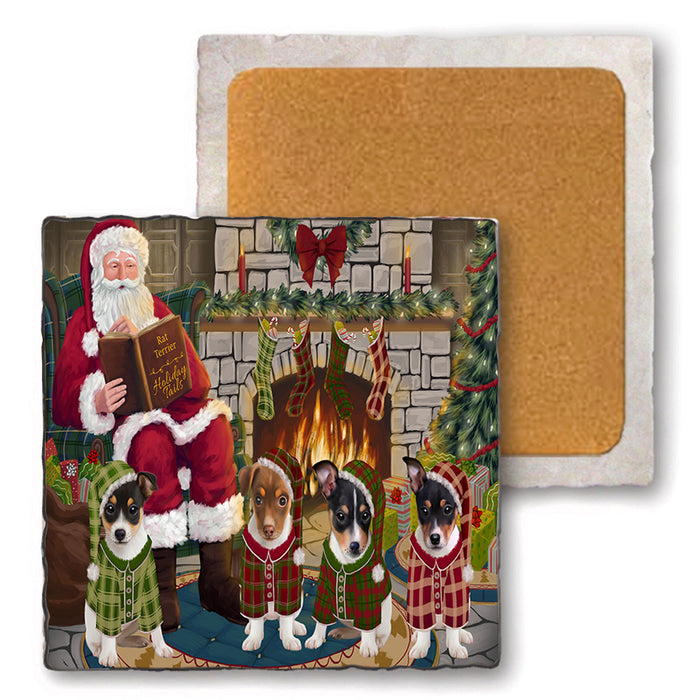 Christmas Cozy Holiday Tails Rat Terriers Dog Set of 4 Natural Stone Marble Tile Coasters MCST50379