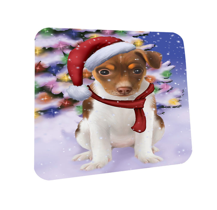 Winterland Wonderland Rat Terrier Dog In Christmas Holiday Scenic Background  Coasters Set of 4 CST53371