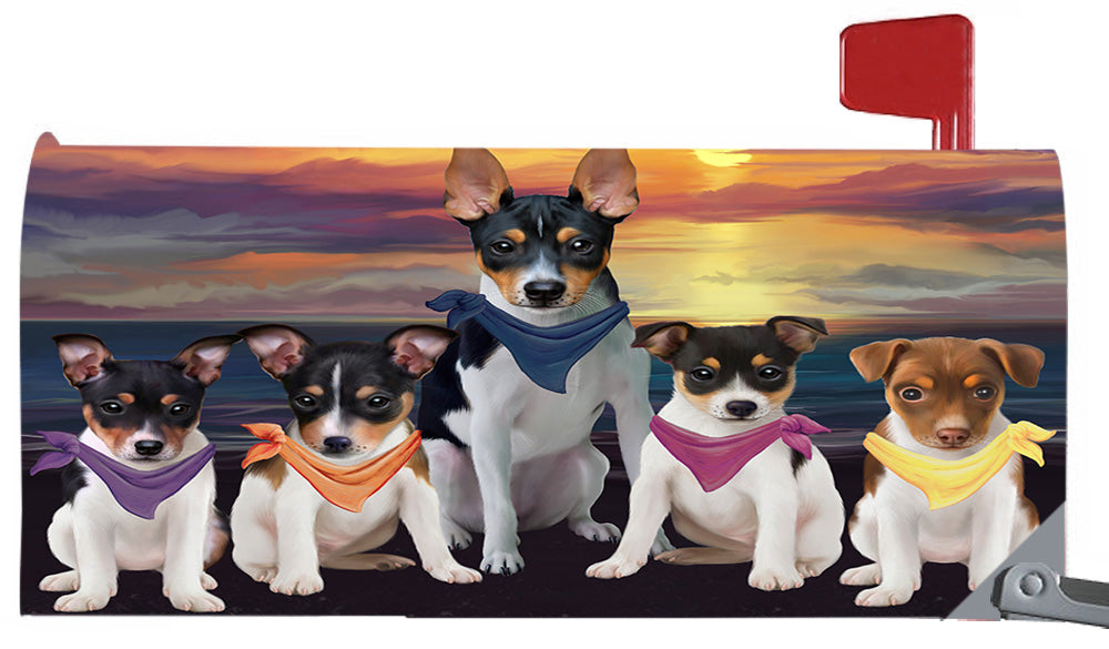 Family Sunset Portrait Rat Terrier Dogs Magnetic Mailbox Cover MBC48495