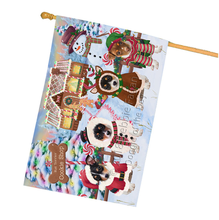 Holiday Gingerbread Cookie Shop Rat Terriers Dog House Flag FLG57197