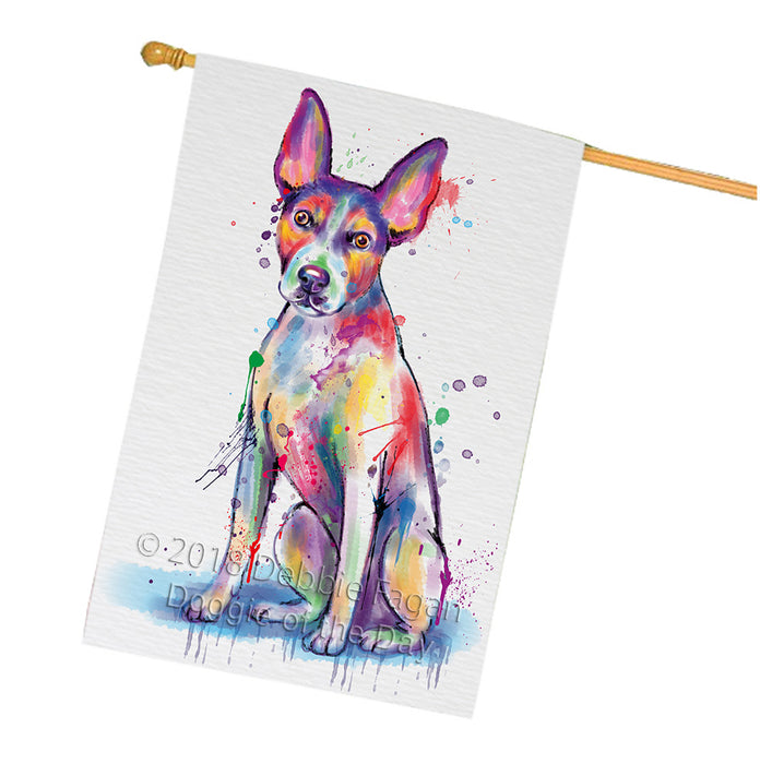 Watercolor Rat Terrier Dog House Flag FLG65120