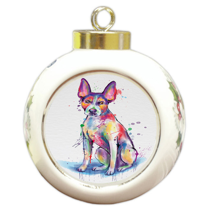 Watercolor Rat Terrier Dog Round Ball Christmas Ornament RBPOR58223