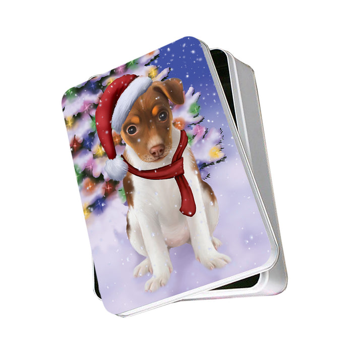 Winterland Wonderland Rat Terrier Dog In Christmas Holiday Scenic Background Photo Storage Tin PITN53413