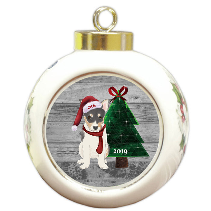 Custom Personalized Rat Terrier Dog Glassy Classy Christmas Round Ball Ornament