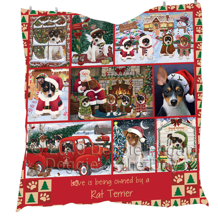 Love is Being Owned Christmas Rat Terrier Dogs Quilt