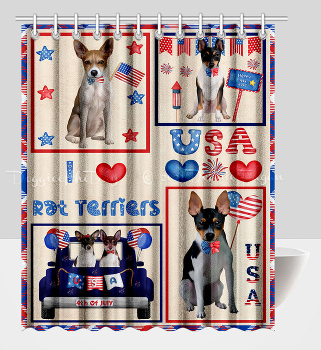 4th of July Independence Day I Love USA Rat Terrier Dogs Shower Curtain Pet Painting Bathtub Curtain Waterproof Polyester One-Side Printing Decor Bath Tub Curtain for Bathroom with Hooks