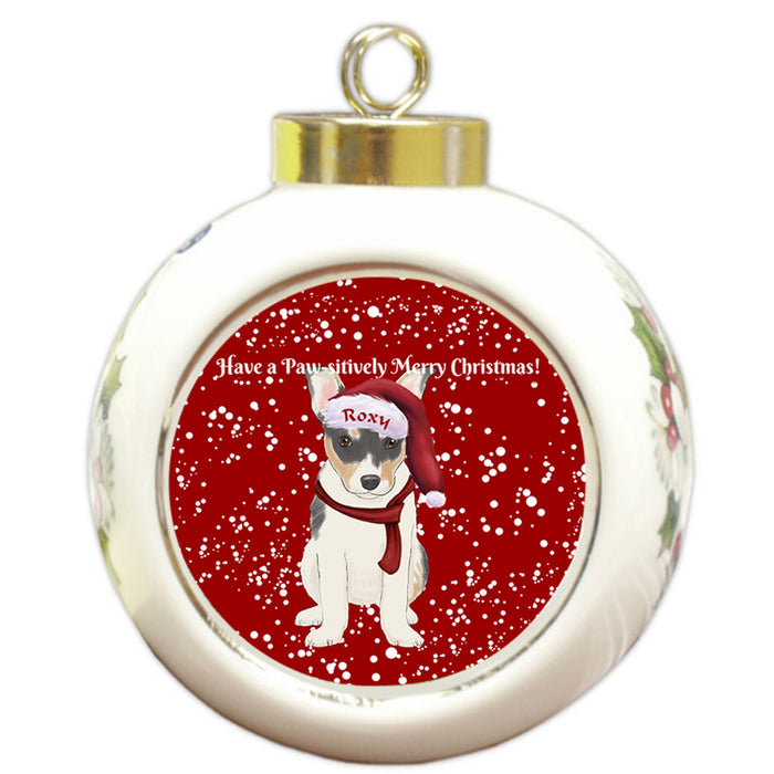Custom Personalized Pawsitively Rat Terrier Dog Merry Christmas Round Ball Ornament