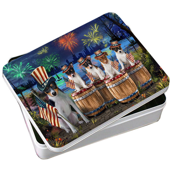 4th of July Independence Day Fireworks Rat Terriers at the Lake Photo Storage Tin PITN51048