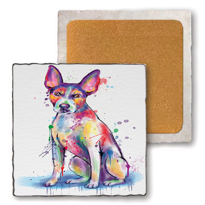 Watercolor Rat Terrier Dog Set of 4 Natural Stone Marble Tile Coasters MCST52096