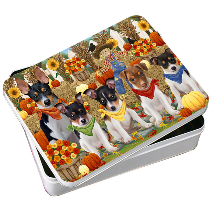 Fall Festive Gathering Rat Terriers Dog with Pumpkins Photo Storage Tin PITN50796