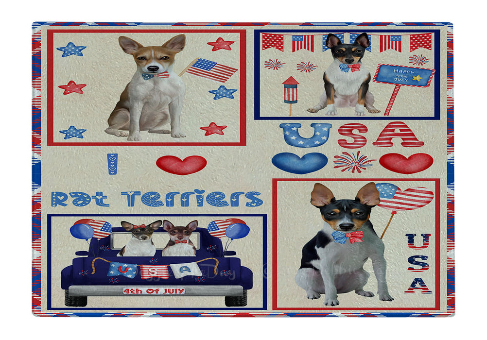 4th of July Independence Day I Love USA Rat Terrier Dogs Cutting Board - For Kitchen - Scratch & Stain Resistant - Designed To Stay In Place - Easy To Clean By Hand - Perfect for Chopping Meats, Vegetables