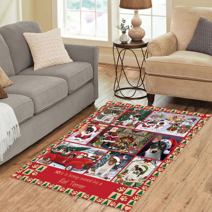 Love is Being Owned Christmas Rat Terrier Dogs Area Rug