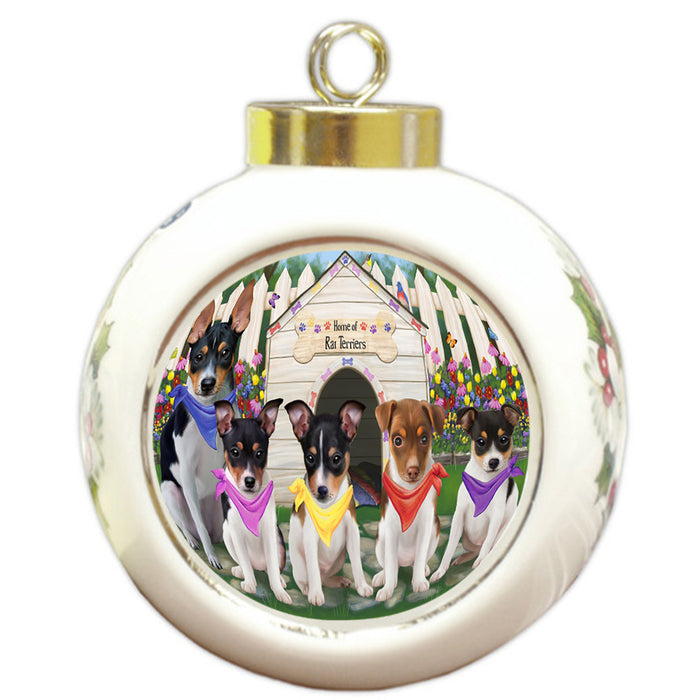 Spring Dog House Rat Terriers Dog Round Ball Christmas Ornament RBPOR50889