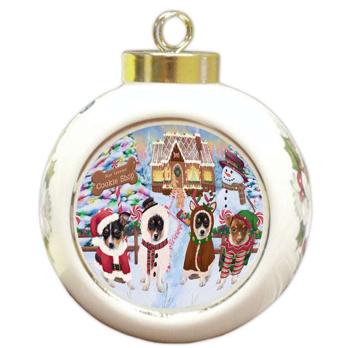 Holiday Gingerbread Cookie Shop Rat Terriers Dog Round Ball Christmas Ornament RBPOR56869