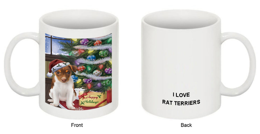 Christmas Happy Holidays Rat Terrier Dog with Tree and Presents Coffee Mug MUG49250